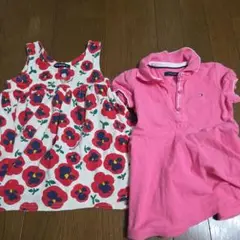 トミーヒルフィガー ポロシャツと花柄ドレスセット 90