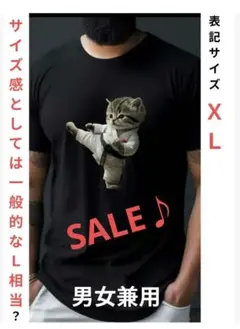 新品♪猫の空手着姿のプリントＴシャツ おもしろＴシャツ Ｌ
