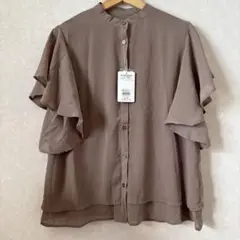新品タグ付　NICE CLAUP シフォン楊柳ブラウス　グレージュ　ベージュ