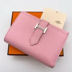 超美品 エルメス ベアン コンビネ ローズサクラ シェーブル シルバー金具