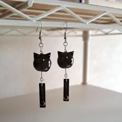 猫(黒)風鈴ピアス イヤリング変更可能