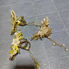 花とパールのヘアクリップ3個セット