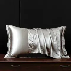 ★2枚セット枕カバー★シルバー★シルク風ピローケース封筒型48×74cm