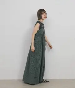 KBF ドロストチェックキャミワンピース グリーン