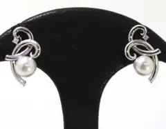 【MIKIMOTO】 K18WG アコヤ真珠 ダイヤモンド イヤリング
