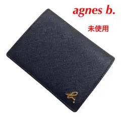 未使用 agnes b. アニエスべー サフィアーノ レザー 折財布 濃紺