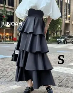 JUNOAH（ジュノア） コルセットデザインフリルスカート チャコール