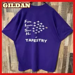 パープル 魚 バックプリント XL ギルダン USA古着 半袖 Tシャツ