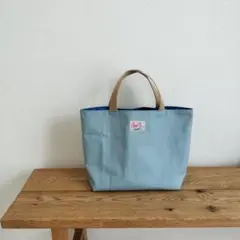 ハンドメイド☆裏地付きミニトートバッグ・手提げ・帆布　くすみブルー