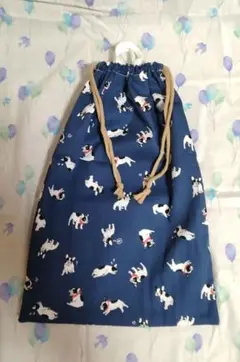 フレンチブルドッグ柄巾着袋☆シューズケース☆上靴袋☆夏用体操服袋☆持ち手つき