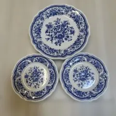 《昭和レトロ》NIKKO 青い花柄の陶器皿3枚セット