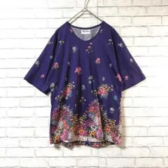 【Knit Fashion】半袖Tシャツ13号フラワー紫色 ルーズフィット日本製