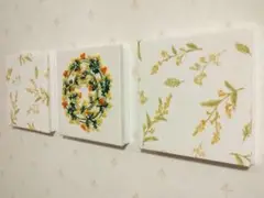 ❀ミモザFlower＆刺繍リース ファブリックパネル 12×12㎝ 3枚セット❀