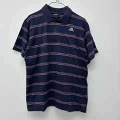 adidas ストライプ ポロシャツ Lサイズ ネイビー　○50