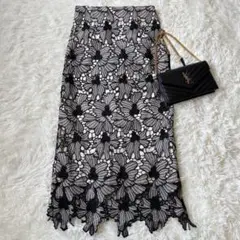 tocco closet 花柄レース タイトロングスカート　ブラック◆6292