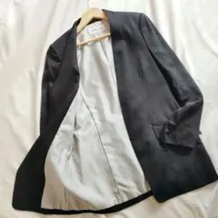 【Deuxieme Classe】ノーカラー ジャケット 黒 裏ストライプ