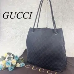 【美品】✨GUCCI トートバッグ 巾着型 キャンバス レザー ブラウン GG