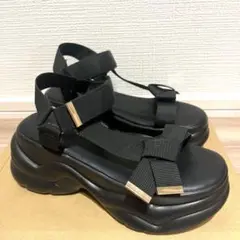 【美品】リボンスポーツサンダル　23.5〜24.0 りりか　黒　しまむら