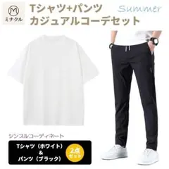 【新品未使用】Tシャツ（白M）＋パンツ（ブラックL）カジュアルコーデセット
