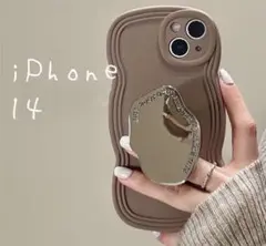 残りわずか‼️iPhone 14ウェーブ ミラー スマホグリップ付き 韓国