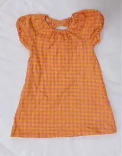 しまむら　juo airi オレンジピンクチェック 半袖ワンピース 110cm