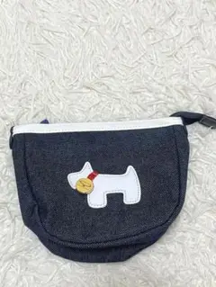 SAVOYポーチ犬白デニム紺青大きめ小さめレザーレディース化粧入れコスメ