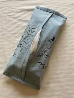 432.藍染めのティッシュカバー、鳥獣戯画　型染め　手染め　僧侶へのお供物　トラ