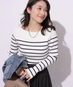 【美品】ボーダーリブニット ホワイト 2 アプワイザーリッシェ