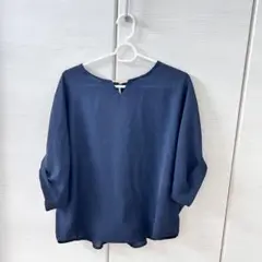 ネイビー Vネック ドルマンスリーブ シャツ