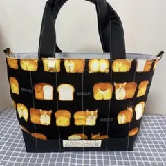 トートバッグ　ファスナー付きポケット　ハンドメイド（ふわふわコーギー）