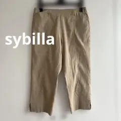 sybillaシビラ 麻レーヨン混紡　ベージュ スリット入り クロップドパンツ