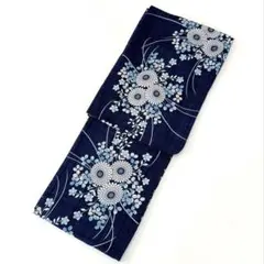綿麻 浴衣 レディース 女性 紺色 花柄 単品