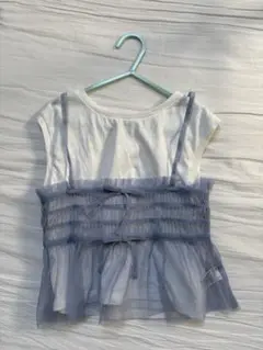 GIRLS2ピースチュールキャミソールセット　ブルー　Sサイズ