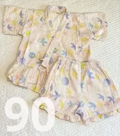 アプレレクール 鳥と花柄 甚平 90
