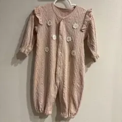 子供服　ベビー服　長袖ロンパース　レース柄　花　ピンク