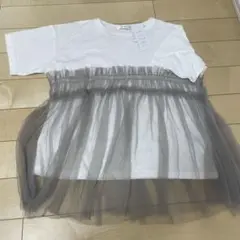 新品　チュールドッキングTシャツ FREE ホワイト/グレー