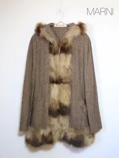 MARNI マルニ/リアルファー♡フーデットコート/42/BROWN