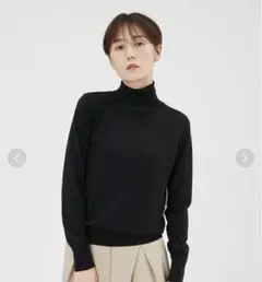 【匿名配送】フレイアイディー ウォッシャブルウールタートルニット ブラック