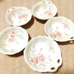 花柄陶磁器皿 5枚セット 取っ手付き