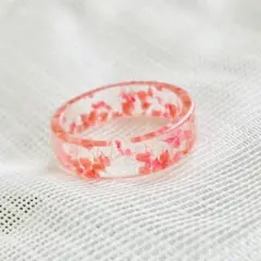 【オシャレ上級者】クリアリング ドライフラワー シースルー 透明 指輪 ピンク