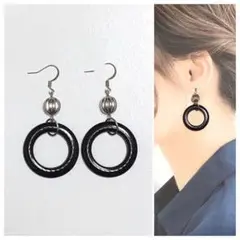 【即日発送可能】新品未使用/ブラック×シルバー リングピアス