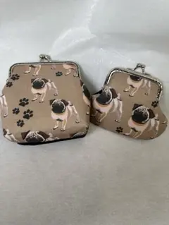 パグ柄がま口小物入れ2個セット