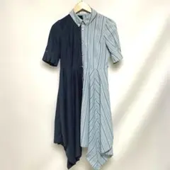 axes femme 半袖シャツワンピース ネイビーとライトブルー　ベルト欠品