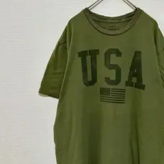 Tシャツ USA製 文字ロゴ カーキ グリーン 古着