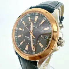 【稼動品】SEIKO ソーラー 時計 ブラック 新品ベルト ローズゴールド