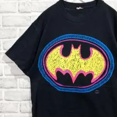 バットマン Batman ネオンロゴ 黒Tシャツ M アメコミ DCコミ1864