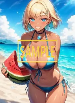 金髪褐色ギャル ビキニ姿1 コスプレ AIイラスト A4サイズポスター