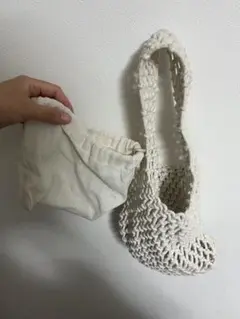 クリーム色 メッシュエコバッグ 内袋付き