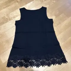 scrollネイビー ノースリーブ チュニック 花柄レース