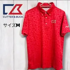 カッターアンドバック 半袖ポロシャツ ピンク 花柄地模様 ボタンダウン M